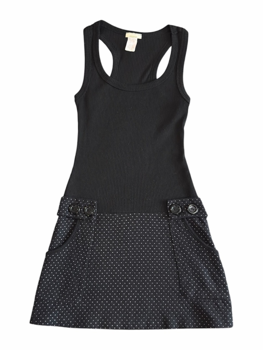 Mine Vintage Black Tank Dress With White Polka Dot Skirt